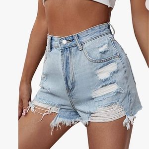 High Waisted Distressed Denim Shorts